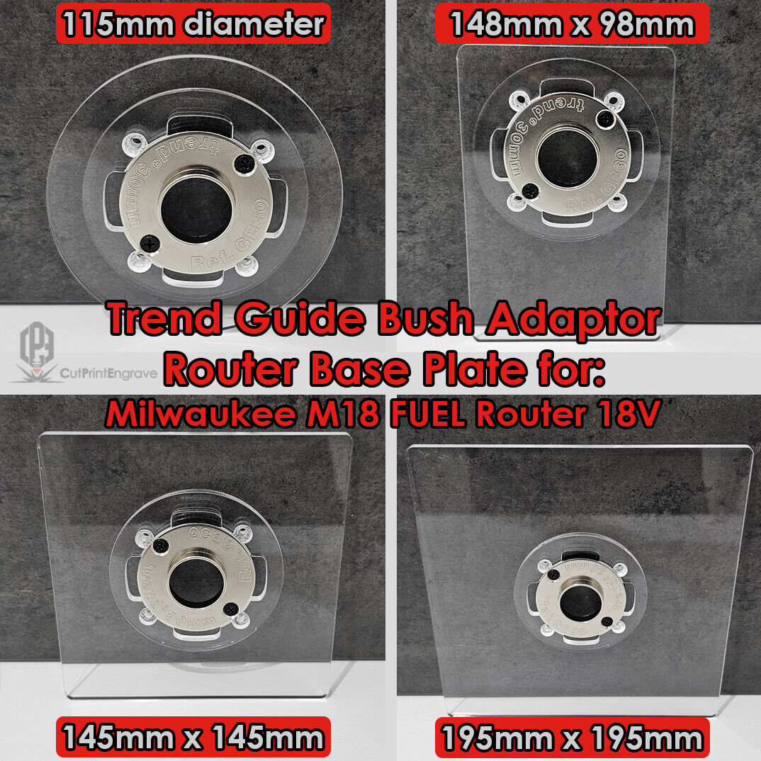 Milwaukee M18 FUEL Router 18V Router Trend Guide Bush Adaptor Base Plate-4 sizes