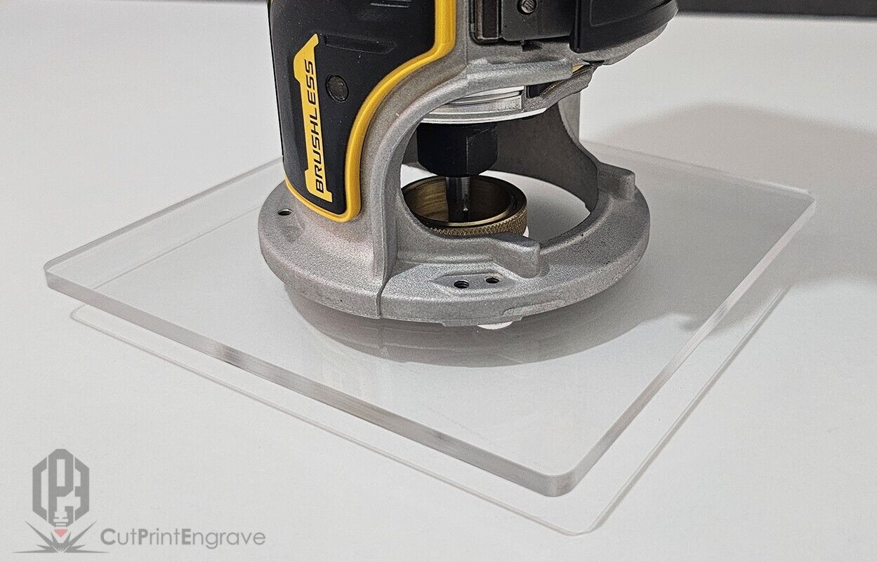 Dewalt DCW600 Trimmer Router Trend Brass Guide Bush Adaptor Base Plate 145x145mm