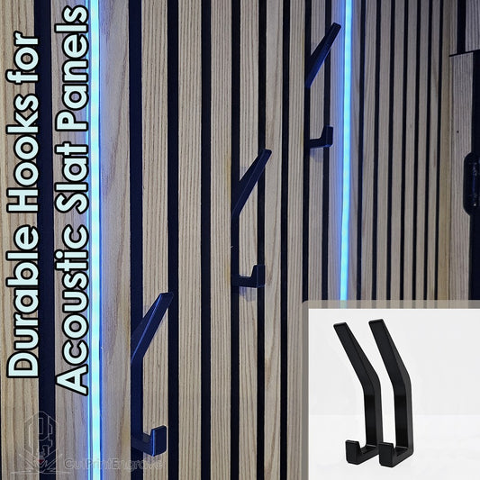 Set of 2 Durable Hooks for Acoustic Slat Panels | Coat and Hat Hanger 200x48mm