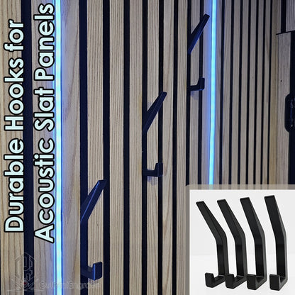 Set of 4 Durable Hooks for Acoustic Slat Panels | Coat and Hat Hanger 200x48mm