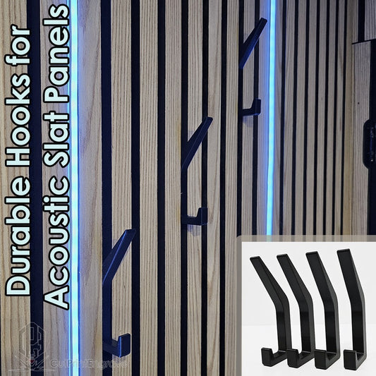 Set of 4 Durable Hooks for Acoustic Slat Panels | Coat and Hat Hanger 200x48mm