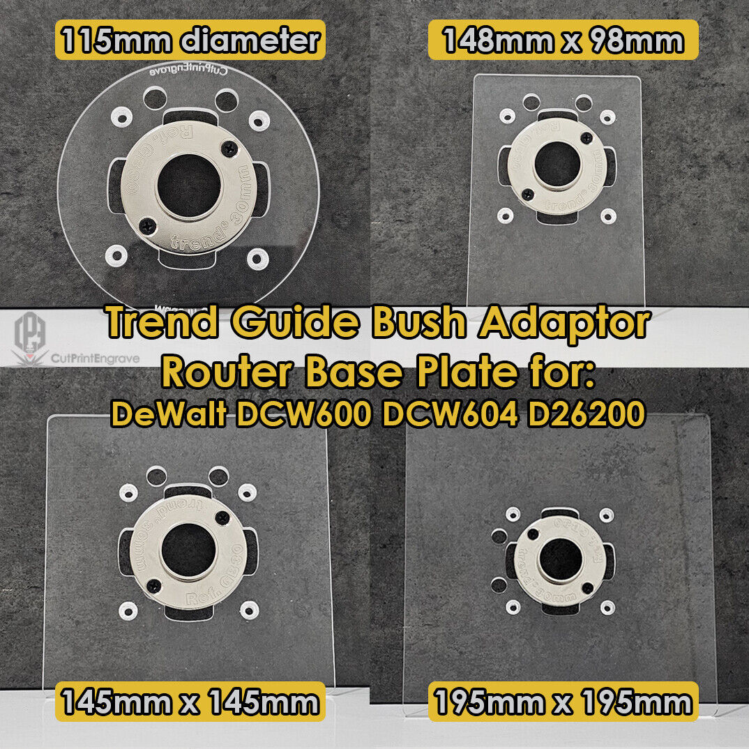 Dewalt DCW600 Trimmer Router Trend Guide Bush Adaptor Base Plate - 4 sizes