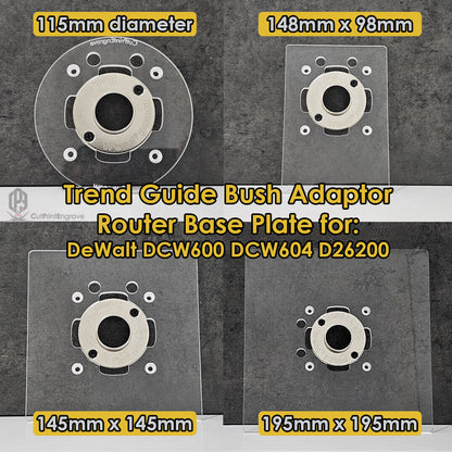 Dewalt DCW600 Trimmer Router Trend Guide Bush Adaptor Base Plate - 4 sizes