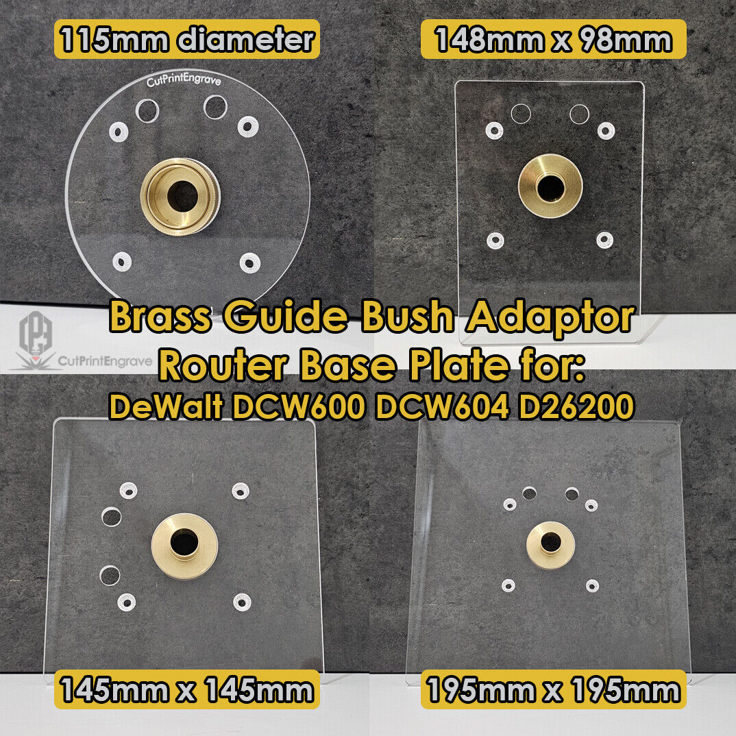 Dewalt DCW600 Trimmer Router Trend Brass Guide Bush Adaptor Base Plate - 4 sizes