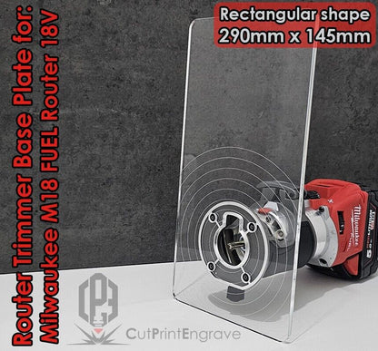 Rectangular Router Trimmer Base Plate 4 Milwaukee M18 FUEL Router 18V 290x145mm