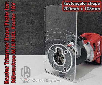 Rectangular Router Trimmer Base Plate 4 Milwaukee M18 FUEL Router 18V 200x103mm