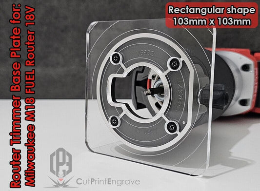 Rectangular Router Trimmer Base Plate 4 Milwaukee M18 FUEL Router 18V 103x103mm